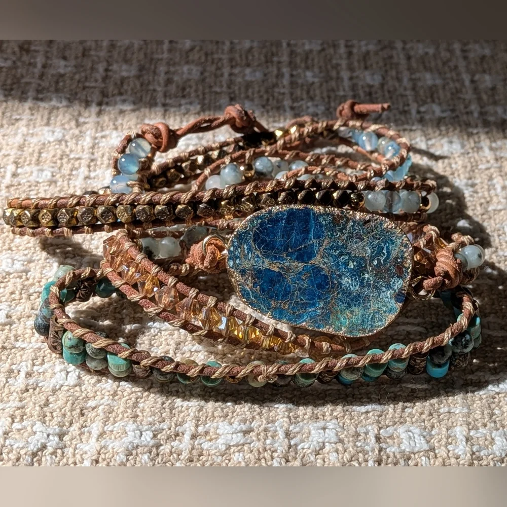 Bohemian Blue Turquoise Gemstone Wrap Bracelet - Picture 3 of 6